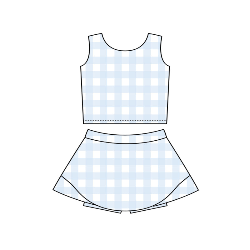 GSD3839 Preorder Baby Girl Light Blue Vests Top Skirt Short Yoga Active Clothes Set