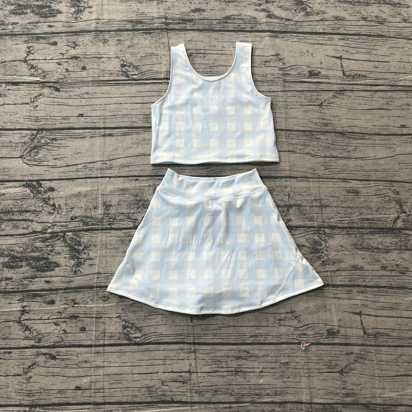 GSD3839 Preorder Sample Baby Girl Light Blue Vests Top Skirt Short Yoga Active Clothes Set