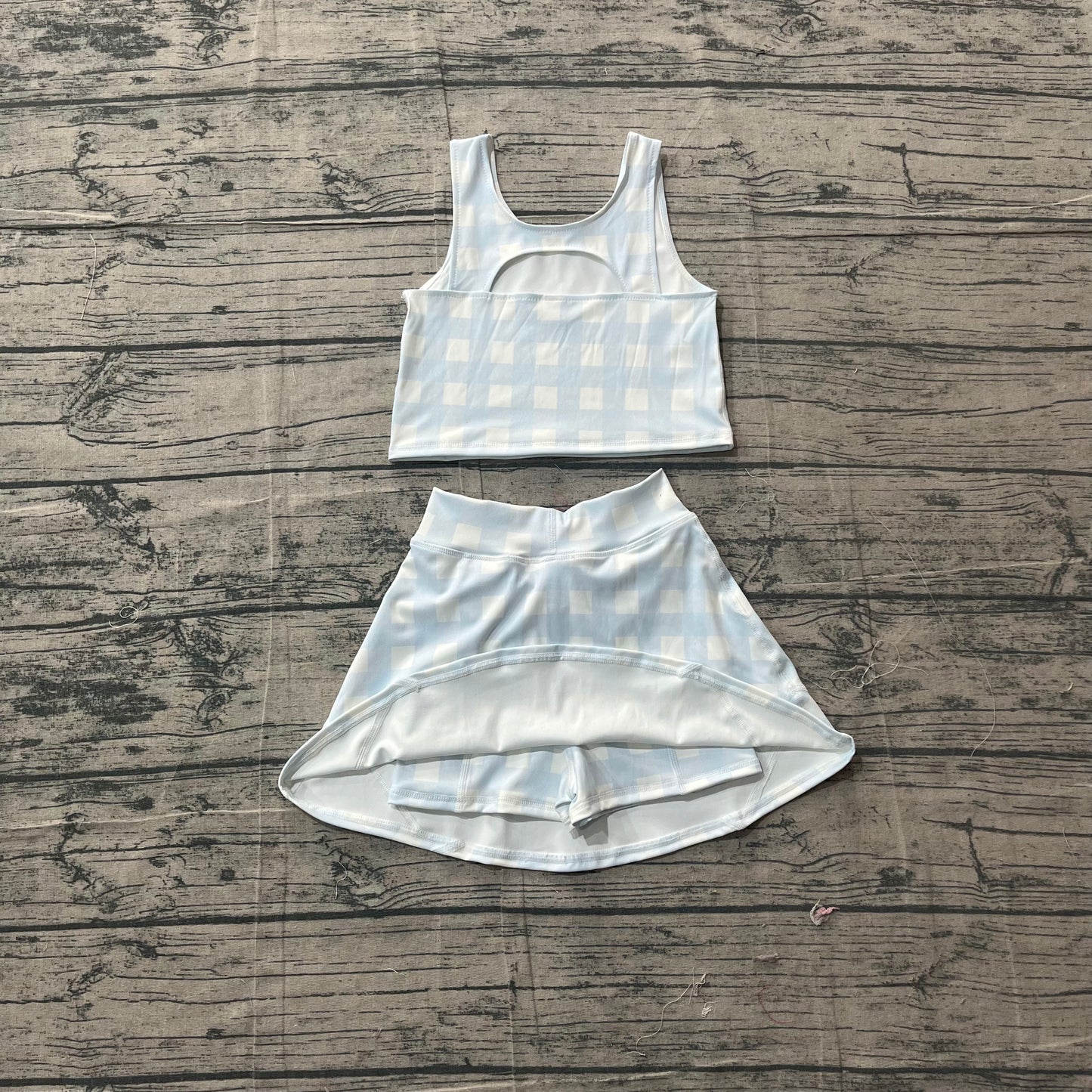 GSD3839 Preorder Sample Baby Girl Light Blue Vests Top Skirt Short Yoga Active Clothes Set