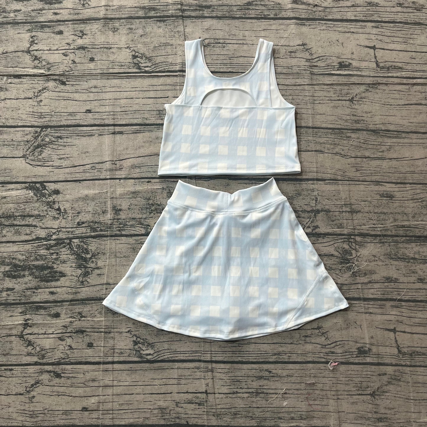 GSD3839 Preorder Sample Baby Girl Light Blue Vests Top Skirt Short Yoga Active Clothes Set