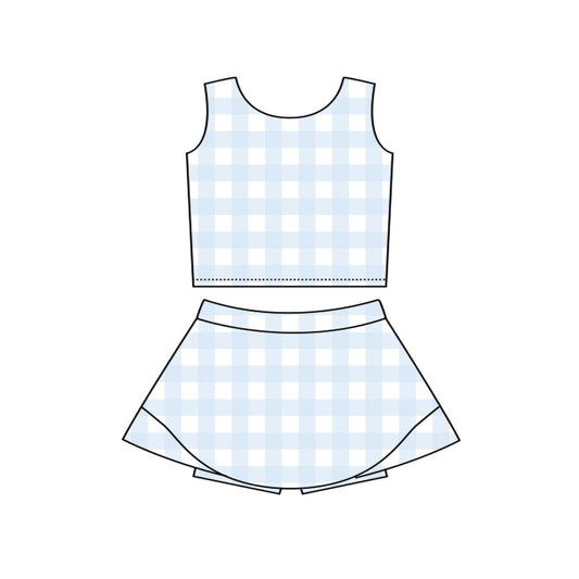 GSD3839 Preorder Baby Girl Light Blue Vests Top Skirt Short Yoga Active Clothes Set