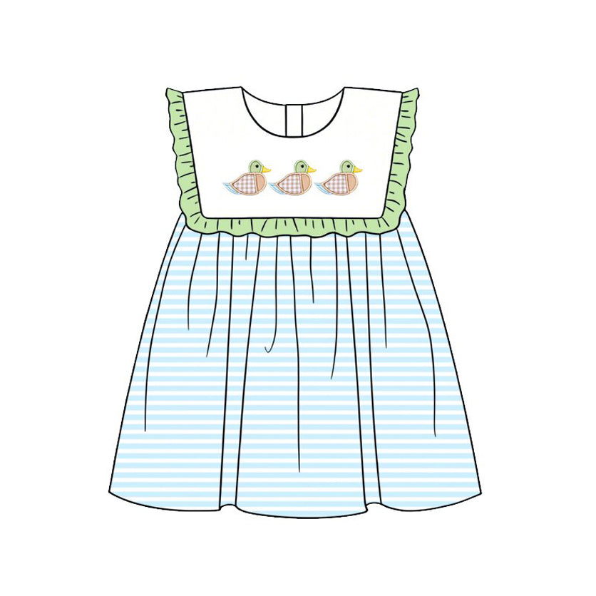 GSD3841 Preorder Baby Girl Sleeveless Ducks Stripe Knee Length Dress
