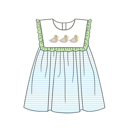 GSD3841 Preorder Baby Girl Sleeveless Ducks Stripe Knee Length Dress