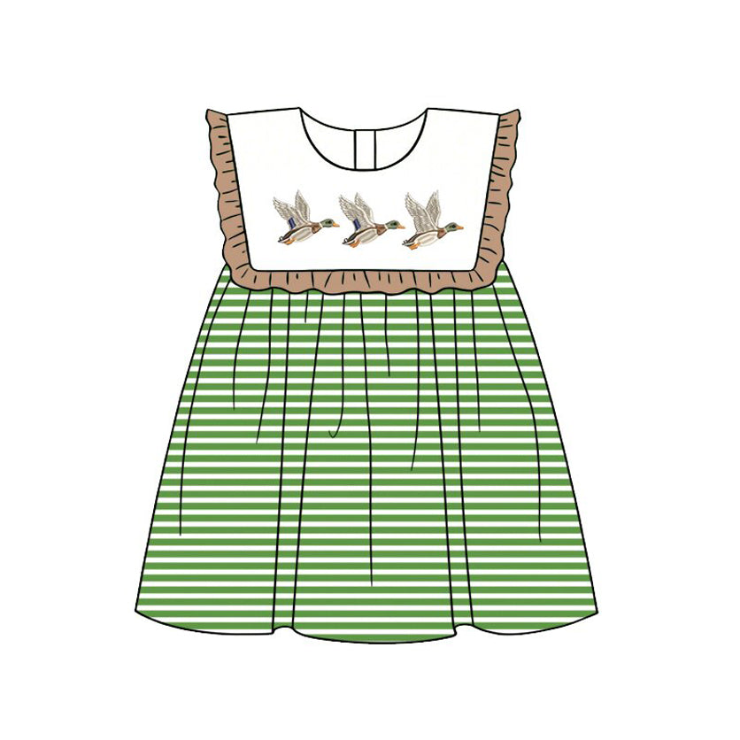 GSD3842 Preorder Baby Girl Sleeveless Ducks Stripe Knee Length Dress