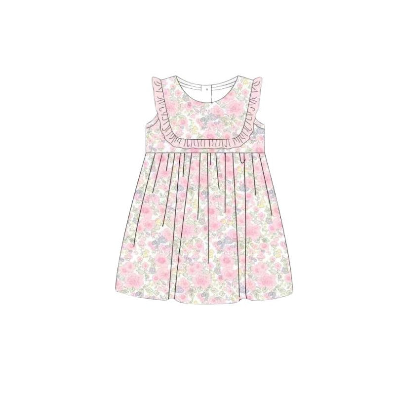 GSD3846 Preorder Baby Girl Sleeveless Pink Flowers Knee Length Dress