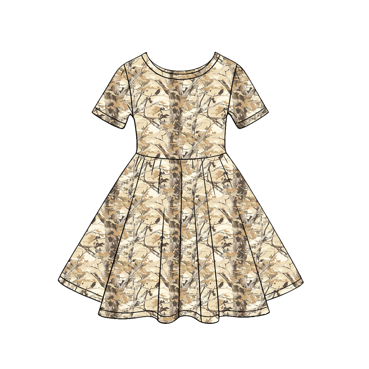 GSD3849 Preorder Baby Girl Short Sleeve Southern Leaves Camo Knee Length Dresses