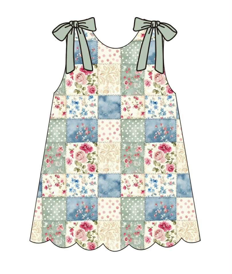 GSD3850 Preorder Baby Girl Sleeveless Floral Checked Scallop Knee Length Dresses