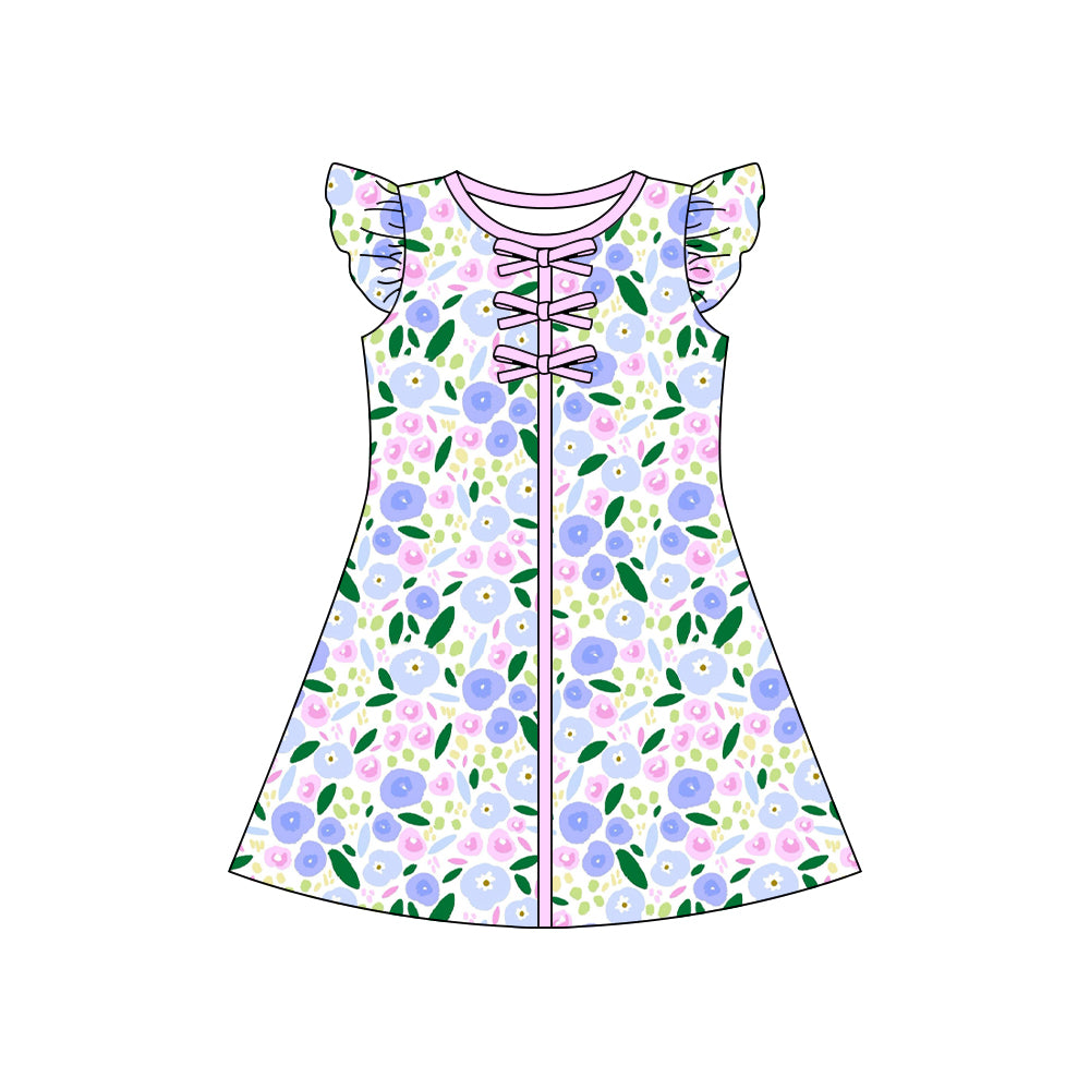 GSD3854 Preorder Baby Girl Flutter Sleeve Colorful Flowers Knee Length Dresses