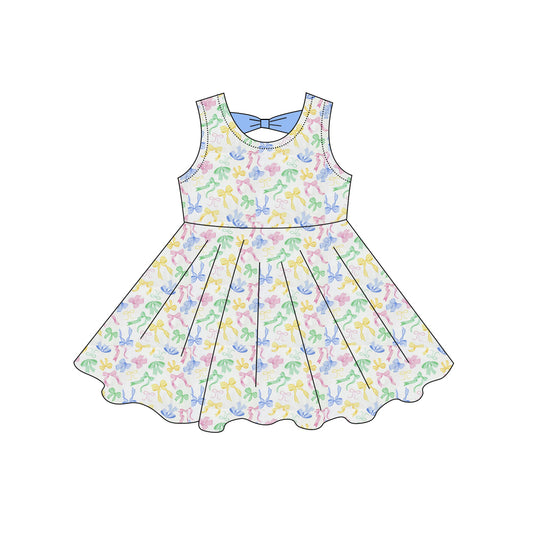 GSD3858 Preorder Baby Girl Sleeveless Colorful Bows Knee Length Dresses