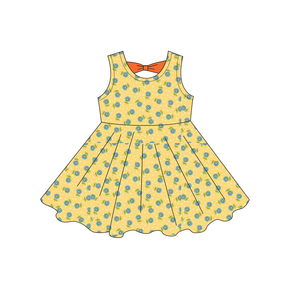 GSD3859 Preorder Baby Girl Sleeveless Blue Flowers Knee Length Dresses