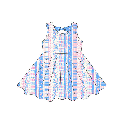 GSD3862 Preorder Baby Girl Sleeveless Flowers Stripe Knee Length Dresses