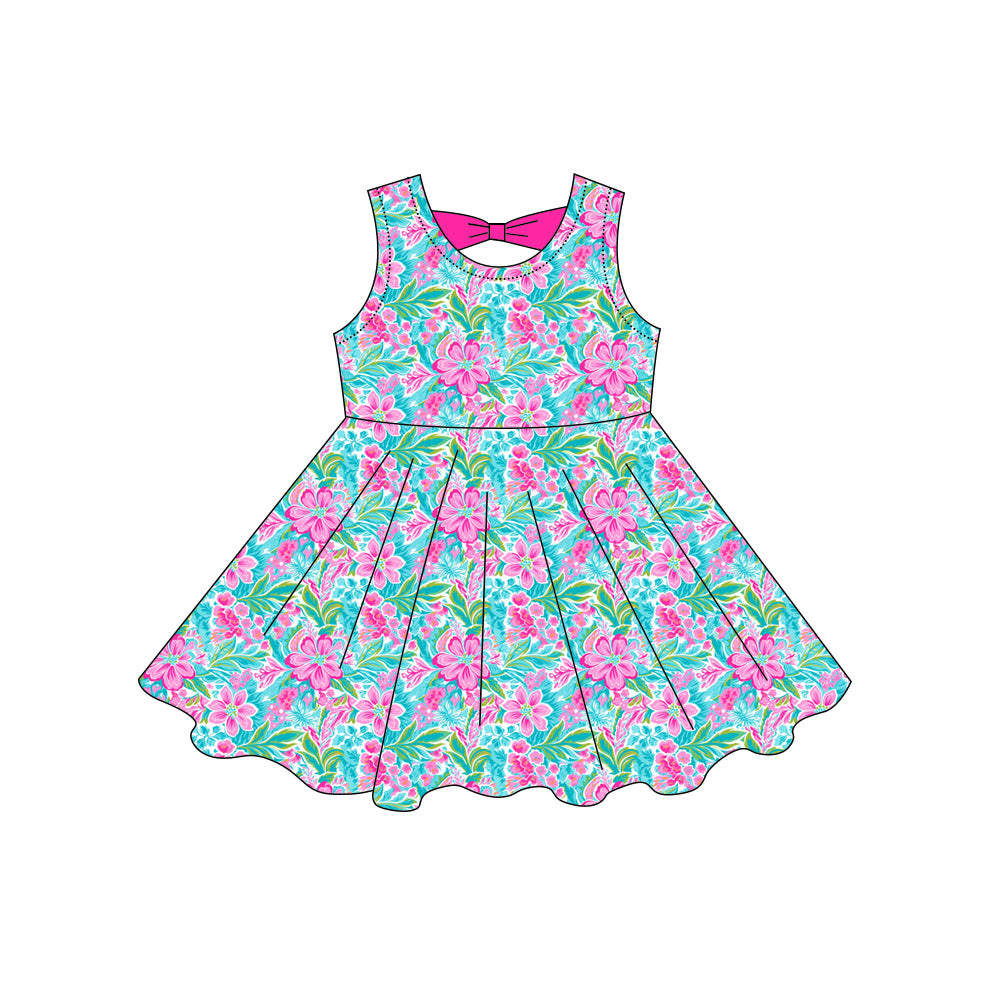GSD3863 Preorder Baby Girl Sleeveless Watercolor Flowers Knee Length Dresses
