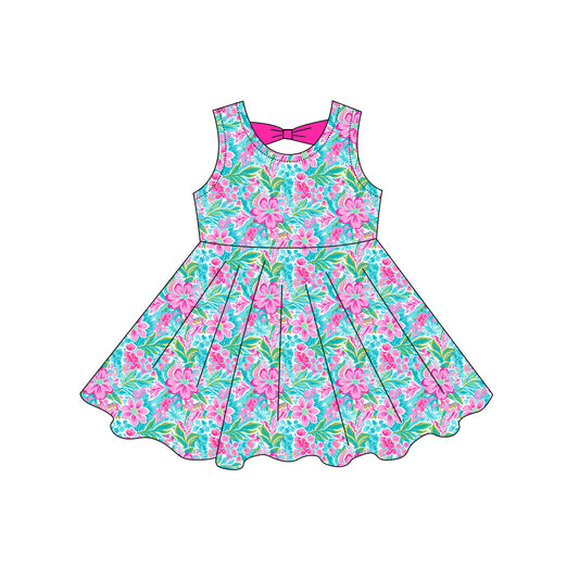 GSD3863 Preorder Baby Girl Sleeveless Watercolor Flowers Knee Length Dresses