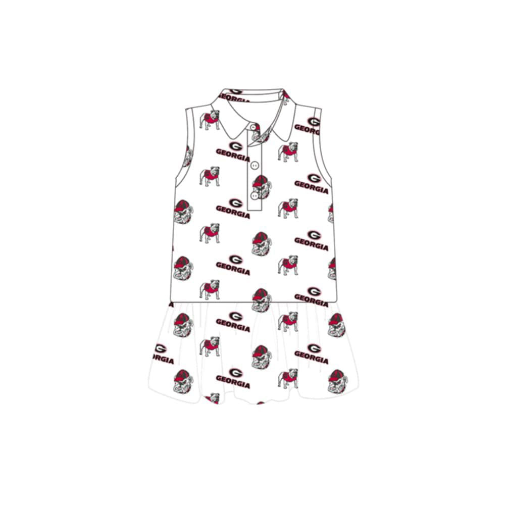GSD3865 Preorder Baby Girl Sleeveless Georgia Team Button Knee Length Dresses