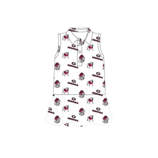 GSD3865 Preorder Baby Girl Sleeveless Georgia Team Button Knee Length Dresses
