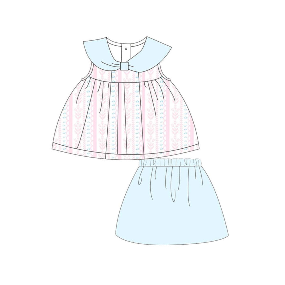 GSD3866 Preorder Baby Girl Flowers Stripe Tunic Skirt Shorts Knee Length Dresses