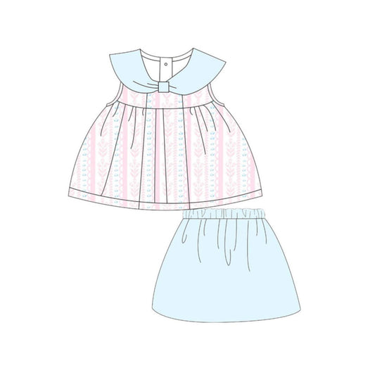 GSD3866 Preorder Baby Girl Flowers Stripe Tunic Skirt Shorts Knee Length Dresses