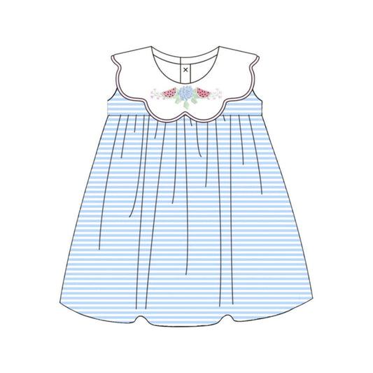 GSD3870 Preorder Baby Girl Sleeveless Blue Stripe Flower Watermelons Knee Length Dresses