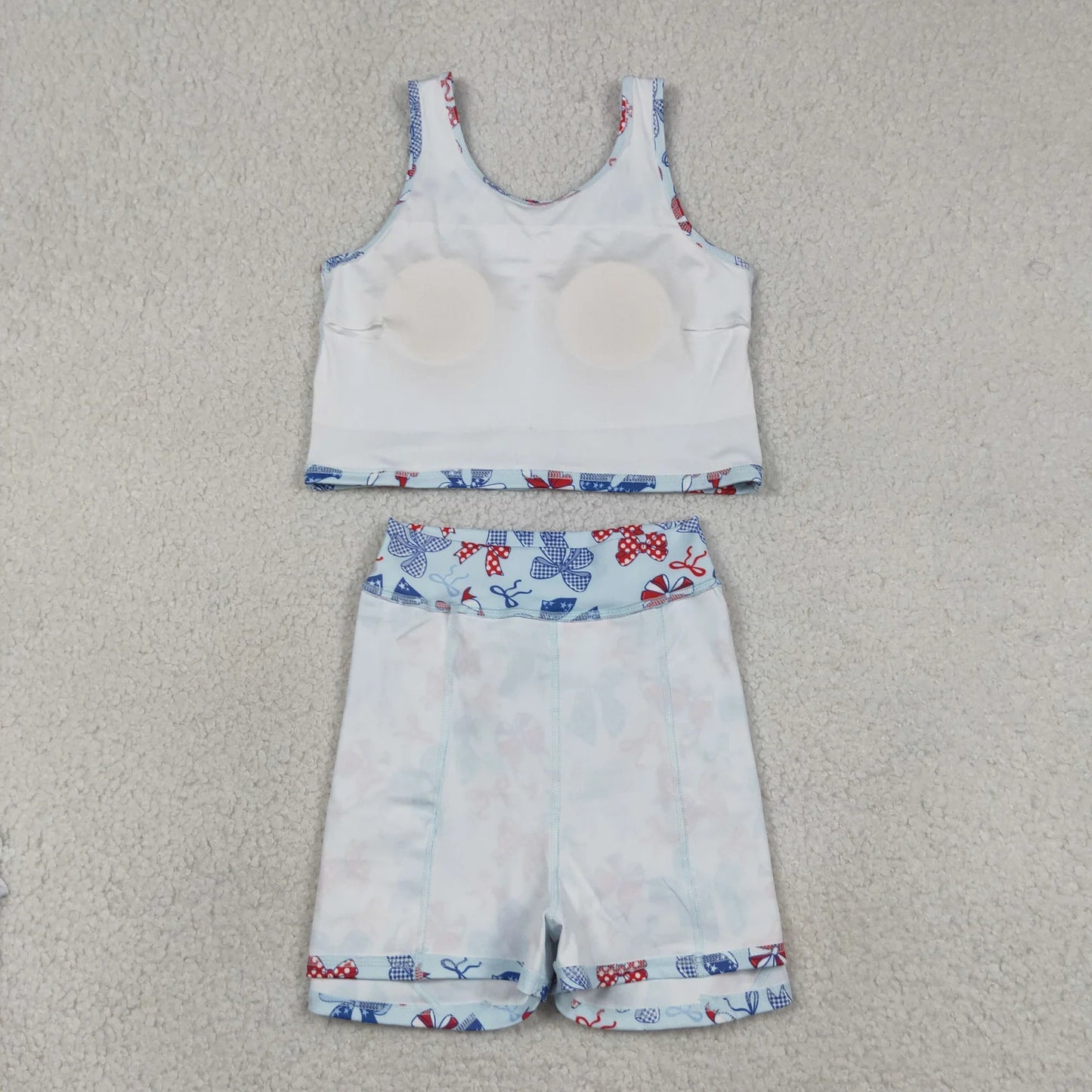Baby Girls Sibling Red Blue Bows 4th of July Yoga Active Skirt Shorts Set Knee Length Dresses