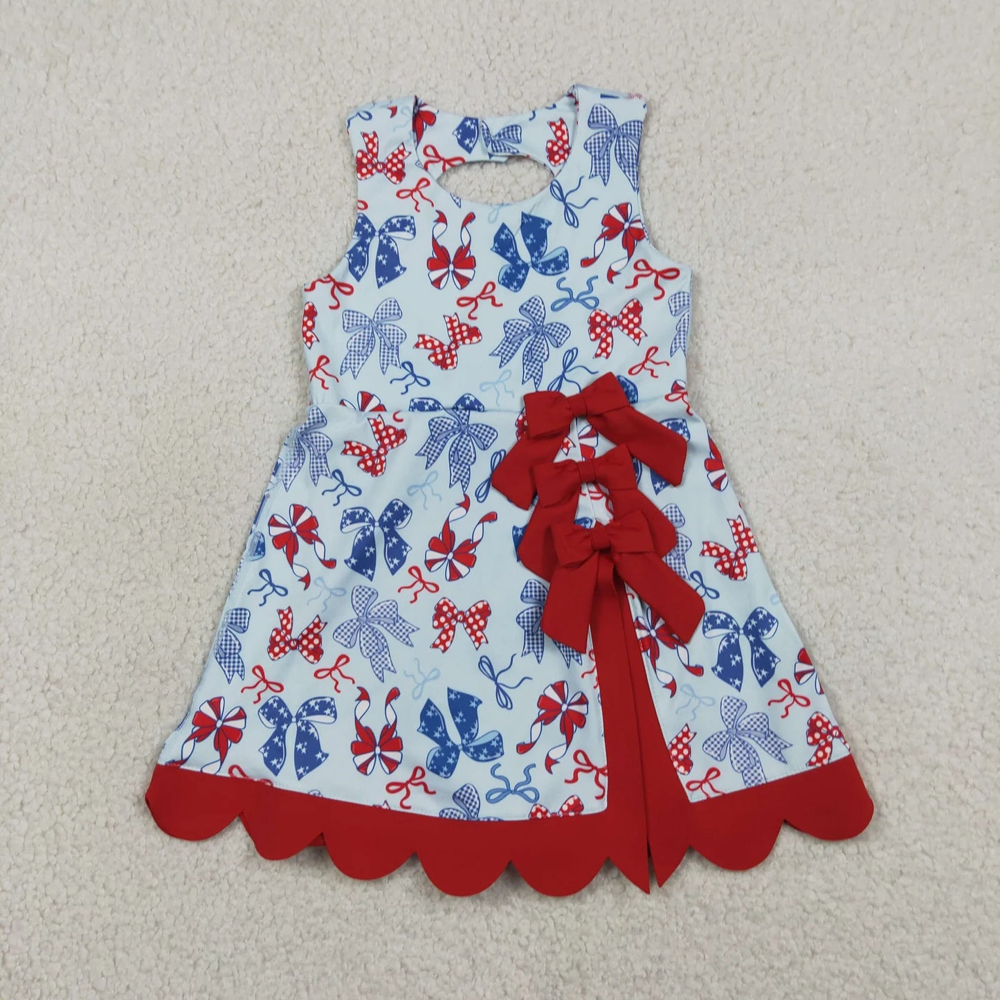 Baby Girls Sibling Red Blue Bows 4th of July Yoga Active Skirt Shorts Set Knee Length Dresses