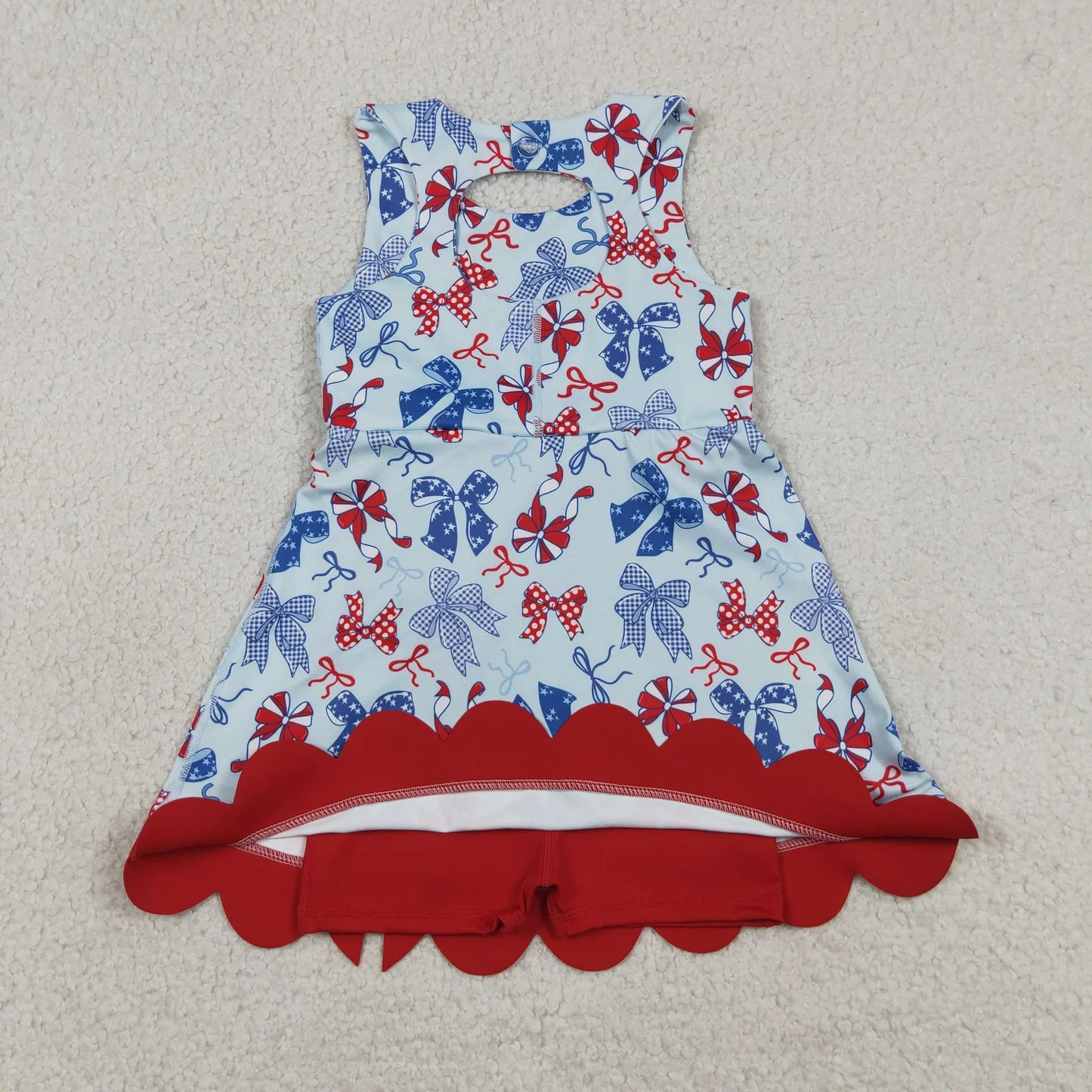Baby Girls Sibling Red Blue Bows 4th of July Yoga Active Skirt Shorts Set Knee Length Dresses
