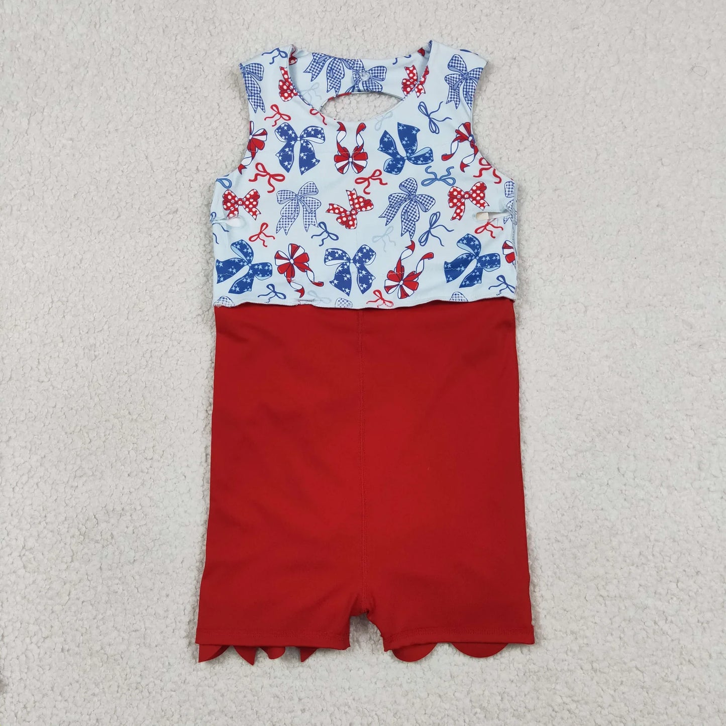 Baby Girls Sibling Red Blue Bows 4th of July Yoga Active Skirt Shorts Set Knee Length Dresses