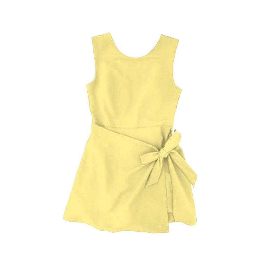 GSD3877 Preorder Baby Girl Yellow Sleeveless Bows Yoga Active Short Knee Length Dress