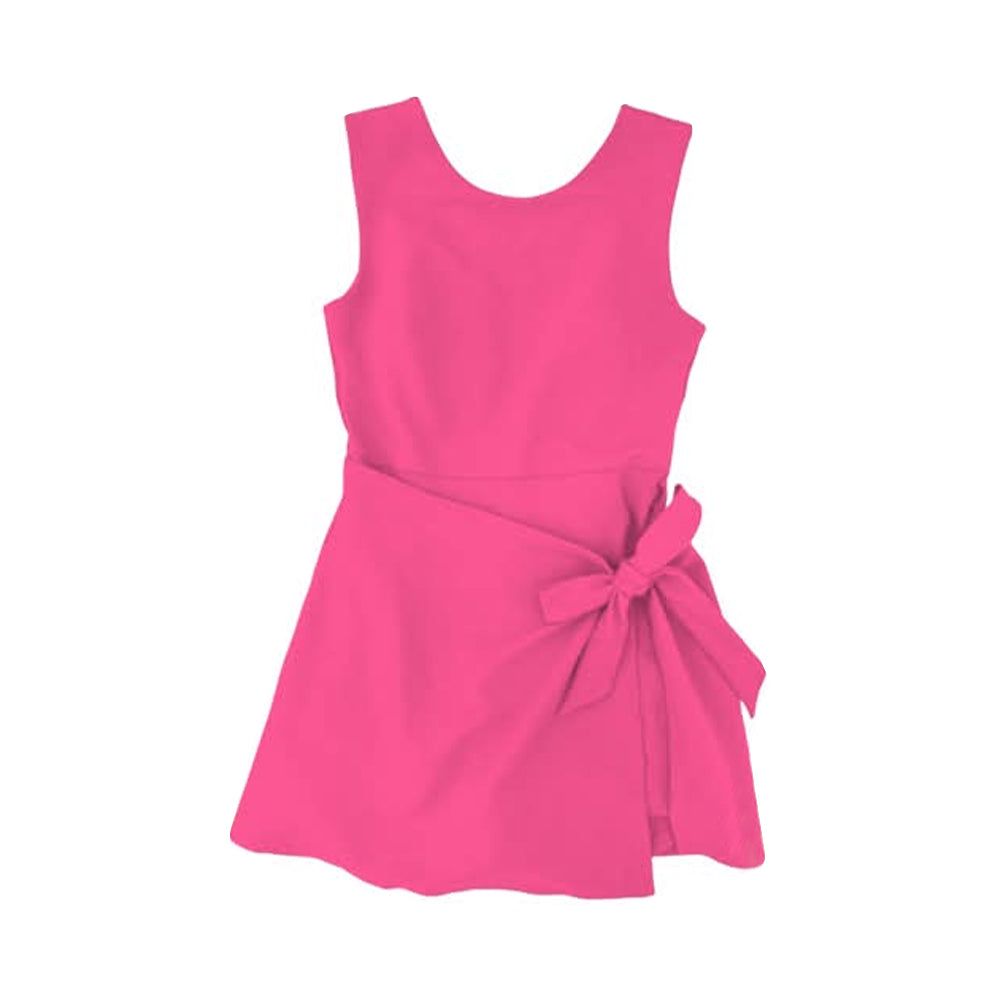 GSD3878 Preorder Baby Girl Hot Pink Sleeveless Bows Yoga Active Short Knee Length Dress