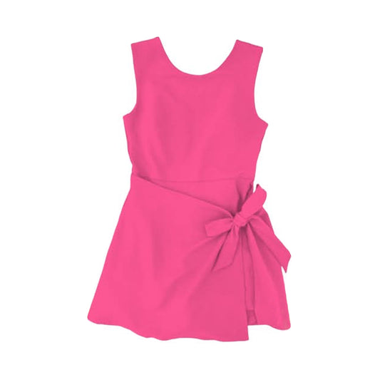 GSD3878 Preorder Baby Girl Hot Pink Sleeveless Bows Yoga Active Short Knee Length Dress
