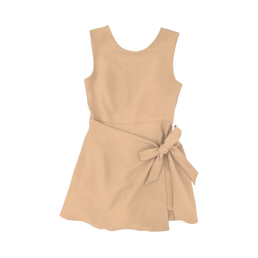 GSD3879 Preorder Baby Girl Peach Sleeveless Bows Yoga Active Short Knee Length Dress