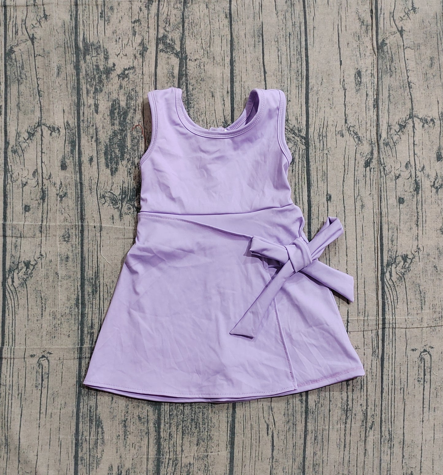 GSD3881 Preorder Sample Baby Girl Lavender Sleeveless Bows Yoga Active Short Knee Length Dress