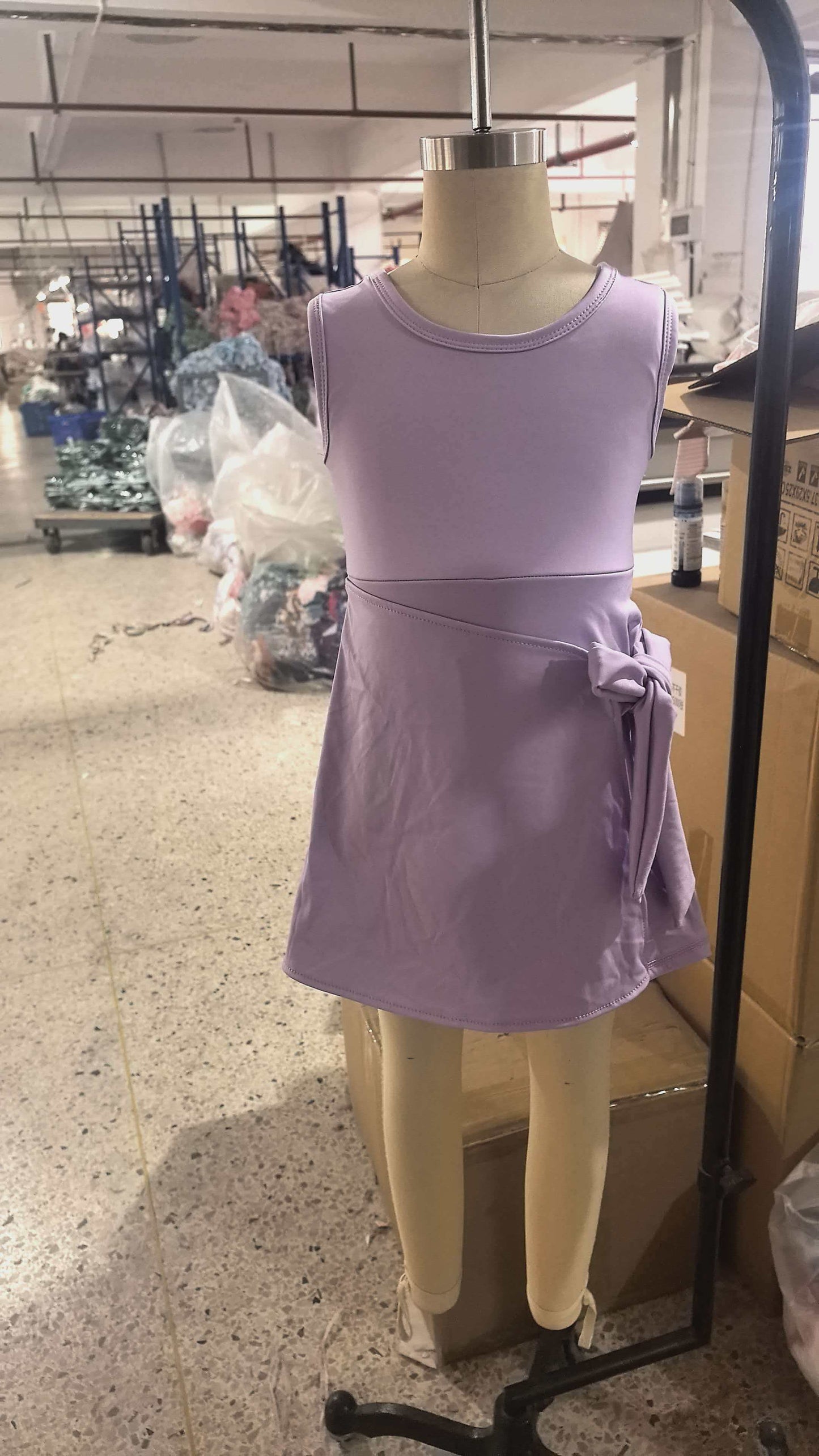 GSD3881 Preorder Sample Baby Girl Lavender Sleeveless Bows Yoga Active Short Knee Length Dress