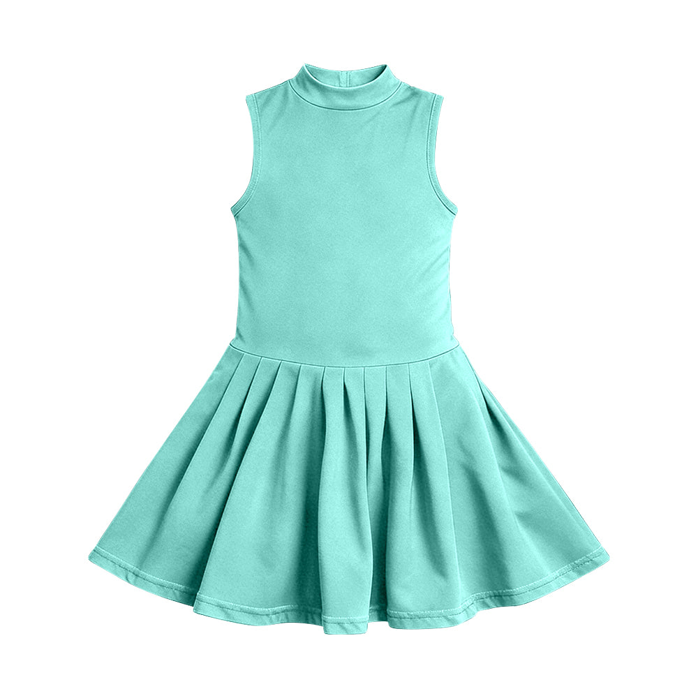 GSD3888 Preorder Baby Girls Aqua Sleeveless Yoga Active Pleated Knee Length Dress