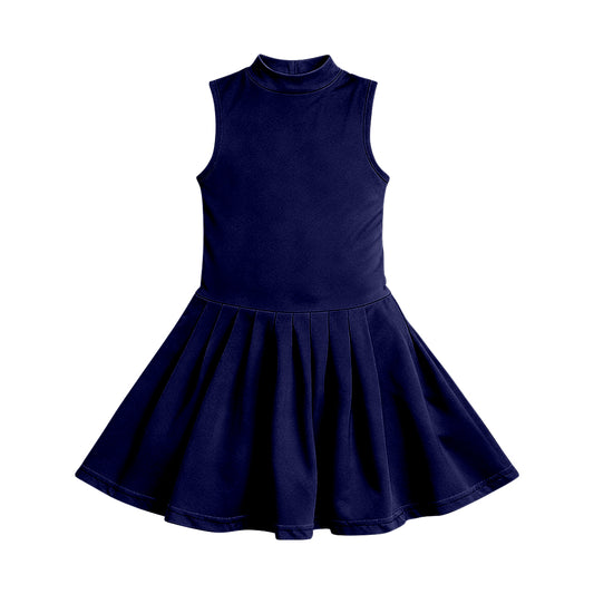GSD3890 Preorder Baby Girls Navy Sleeveless Yoga Active Pleated Knee Length Dress