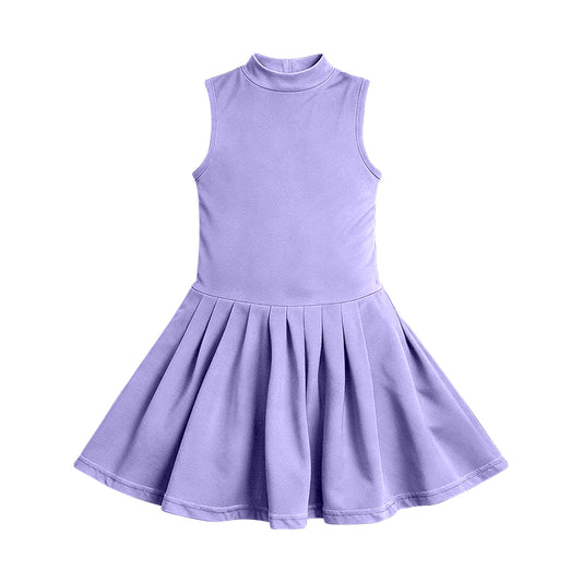 GSD3891 Preorder Baby Girl Lavender Sleeveless Yoga Active Pleated Knee Length Dress