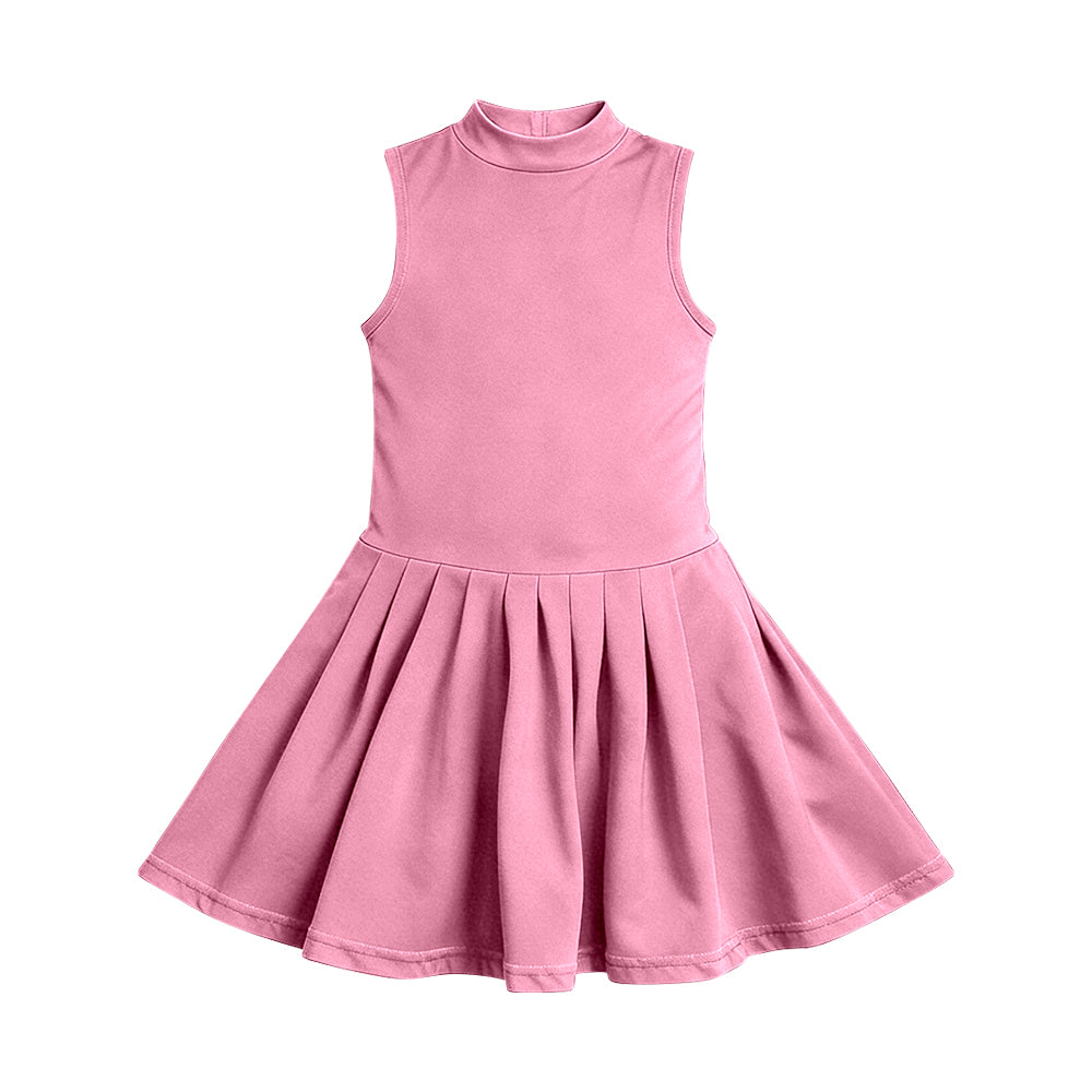 GSD3892 Preorder Baby Girl Pink Sleeveless Yoga Active Pleated Knee Length Dress