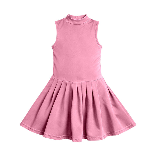 GSD3892 Preorder Baby Girl Pink Sleeveless Yoga Active Pleated Knee Length Dress