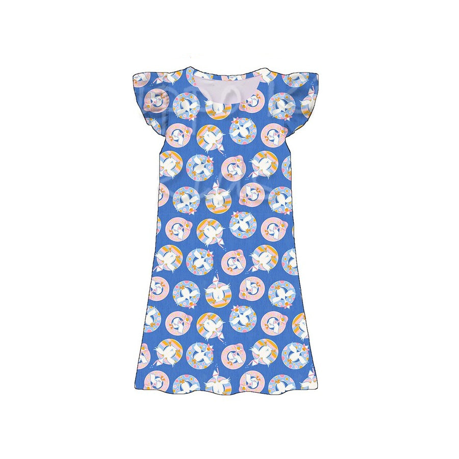GSD3900 Preorder Baby Girls Flutter Sleeve Flowers Gooses Knee Length Dresses