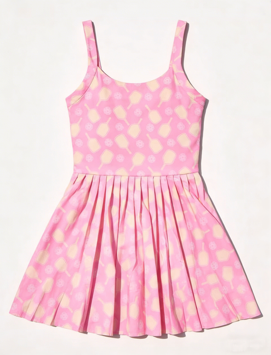 GSD3905 Preorder Baby Girl Pink Strap Tennis Team Yoga Active Pleated Knee Length Dress