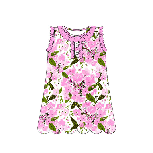GSD3917 Preorder Baby Girl Sleeveless Colorful Flowers Button Knee Length Dresses