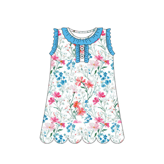 GSD3919 Preorder Baby Girl Sleeveless Colorful Flowers Button Knee Length Dresses