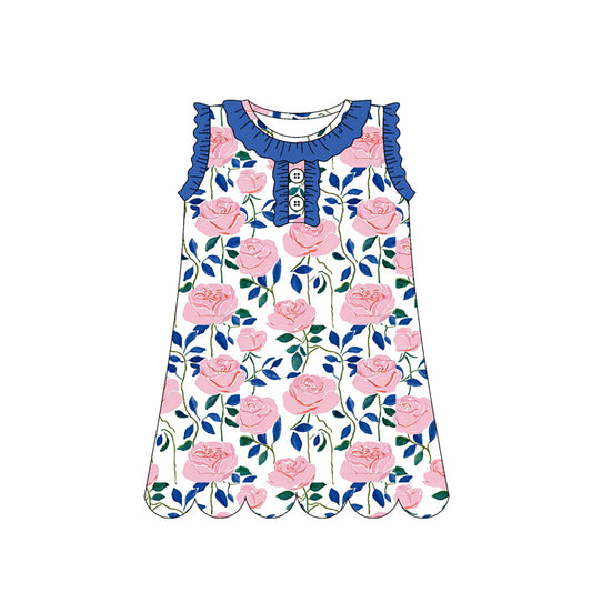 GSD3920 Preorder Baby Girl Sleeveless Colorful Flowers Button Knee Length Dresses