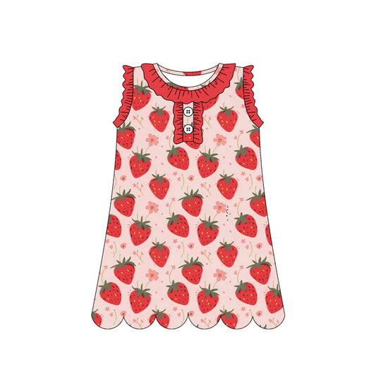 GSD3921 Preorder Baby Girl Sleeveless Strawberry Flowers Button Knee Length Dresses