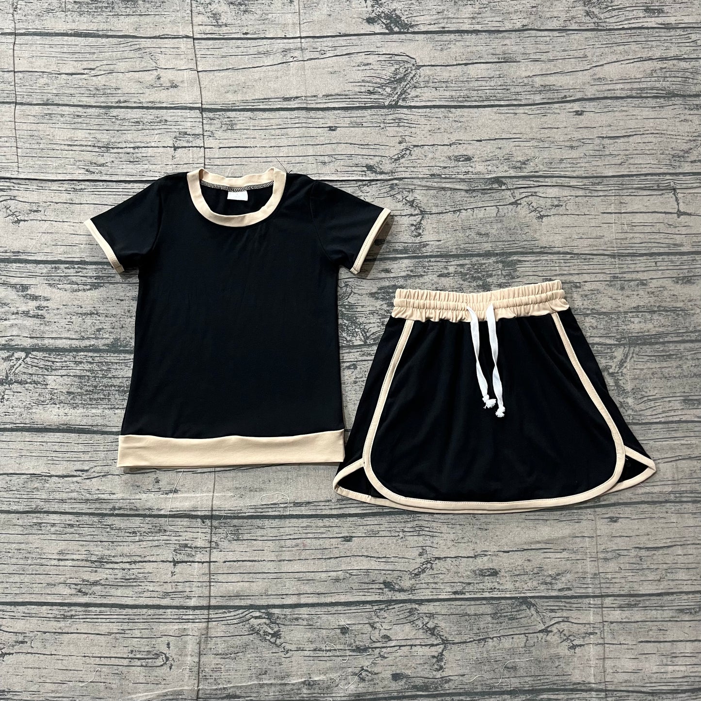 GSD3923 Preorder Sample Baby Girl Black Top Skirt Shorts Cotton Clothes Sets