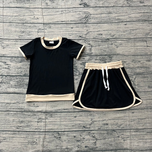 GSD3923 Preorder Sample Baby Girl Black Top Skirt Shorts Cotton Clothes Sets