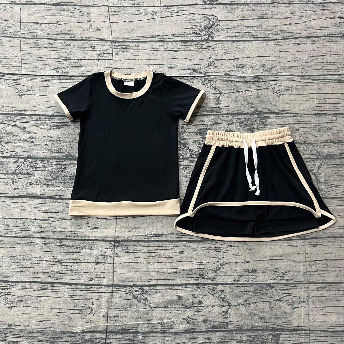 GSD3923 Preorder Sample Baby Girl Black Top Skirt Shorts Cotton Clothes Sets