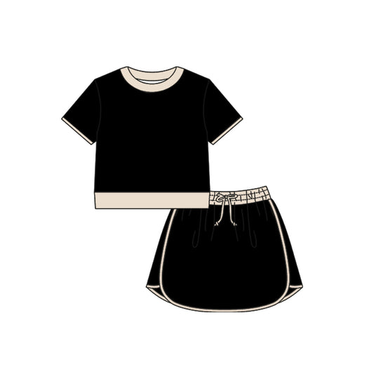 GSD3923 Preorder Baby Girl Black Top Skirt Shorts Cotton Clothes Sets