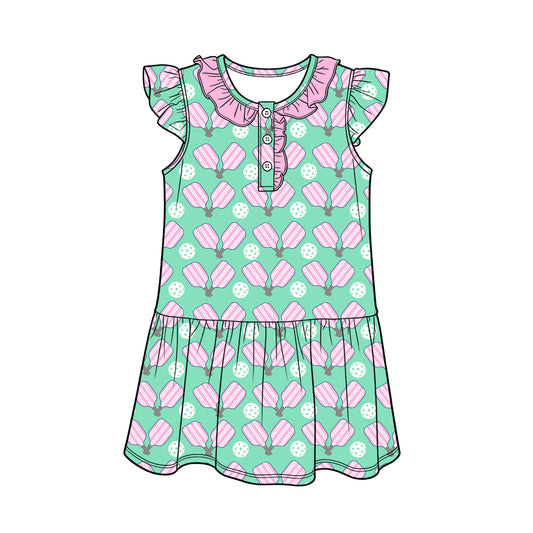 GSD3927 Preorder Baby Girl Flutter Sleeve Tennis Button Team Knee Length Dresses