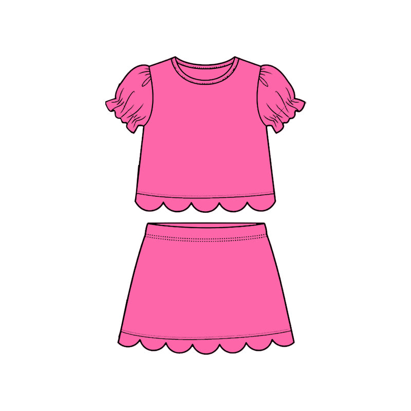 GSD3930 Preorder Baby Girl Rose Red Short Ruffle Sleeve Top Skirt Short Scallop Clothes Sets
