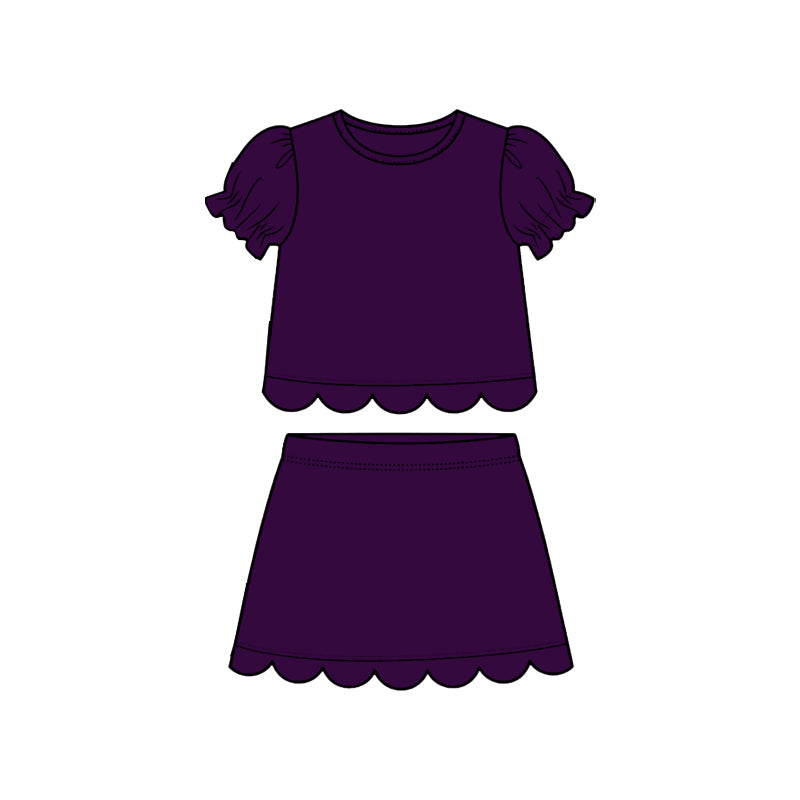 GSD3932 Preorder Baby Girl Purple Short Ruffle Sleeve Top Skirt Short Scallop Clothes Sets